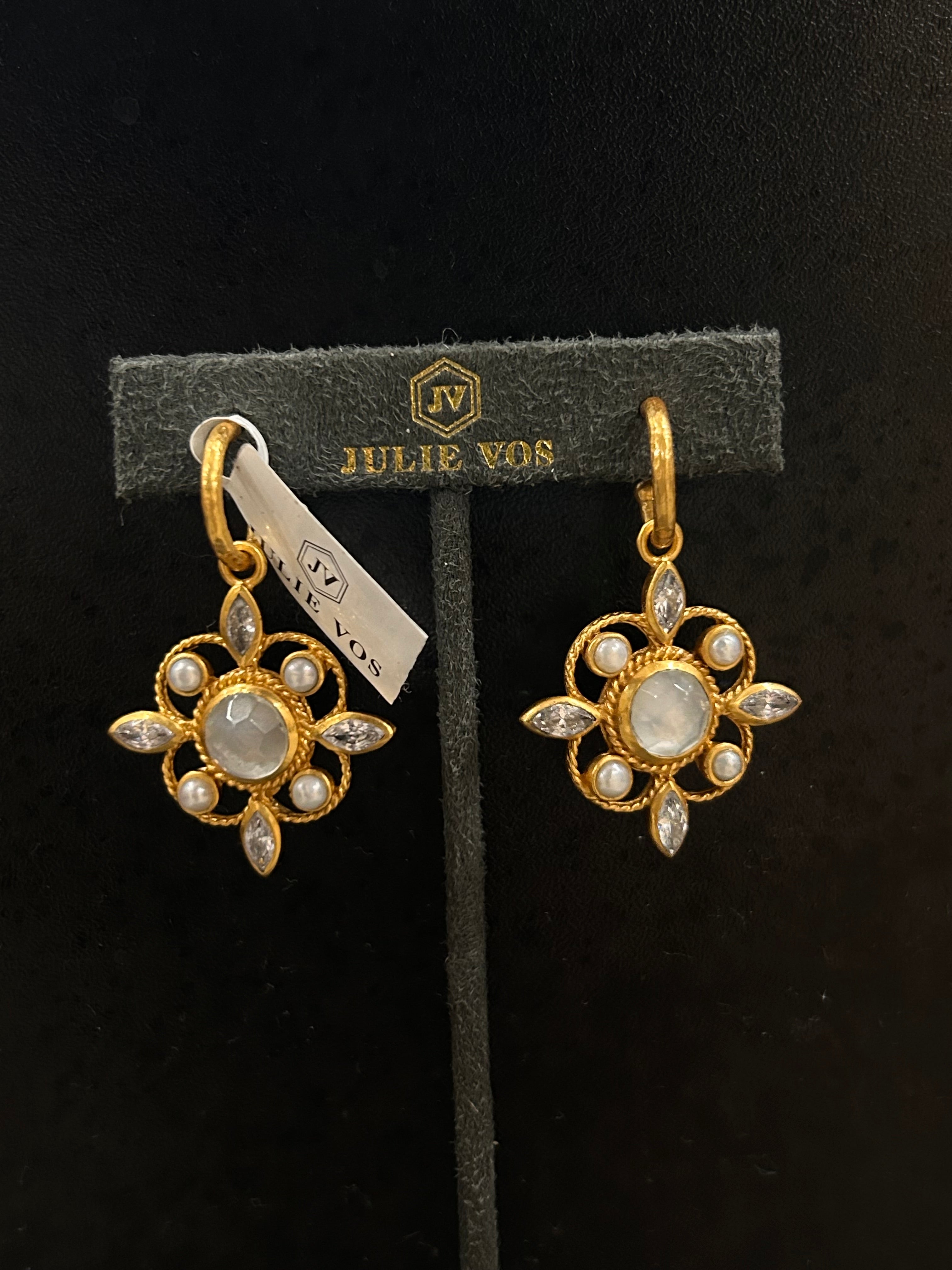 MONACO HOOP & CHARM GLD IRIDESCENT CLR CRYS & PRL