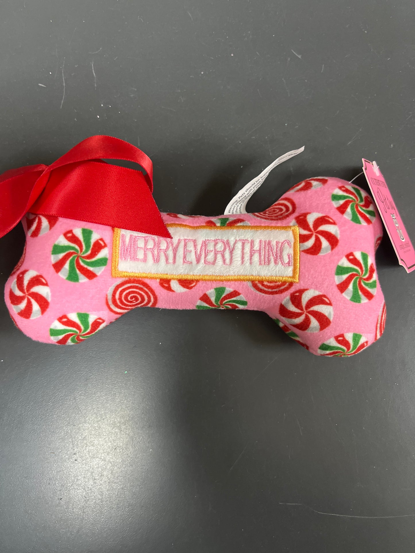 Pink Peppermint Dog Bone Toy “Merry Everything”