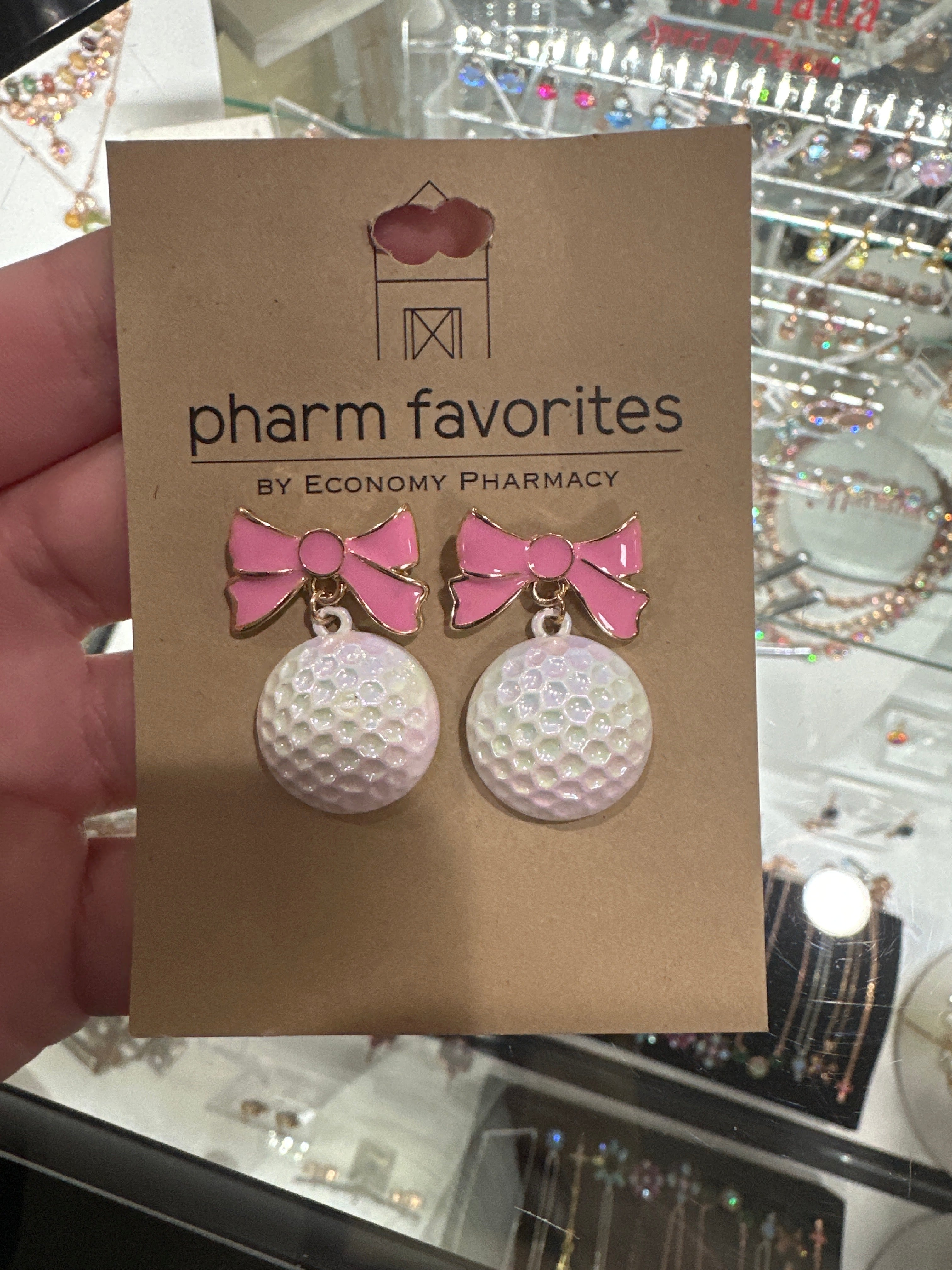 GOLF BALL EARRINGS W/PINK BOW
