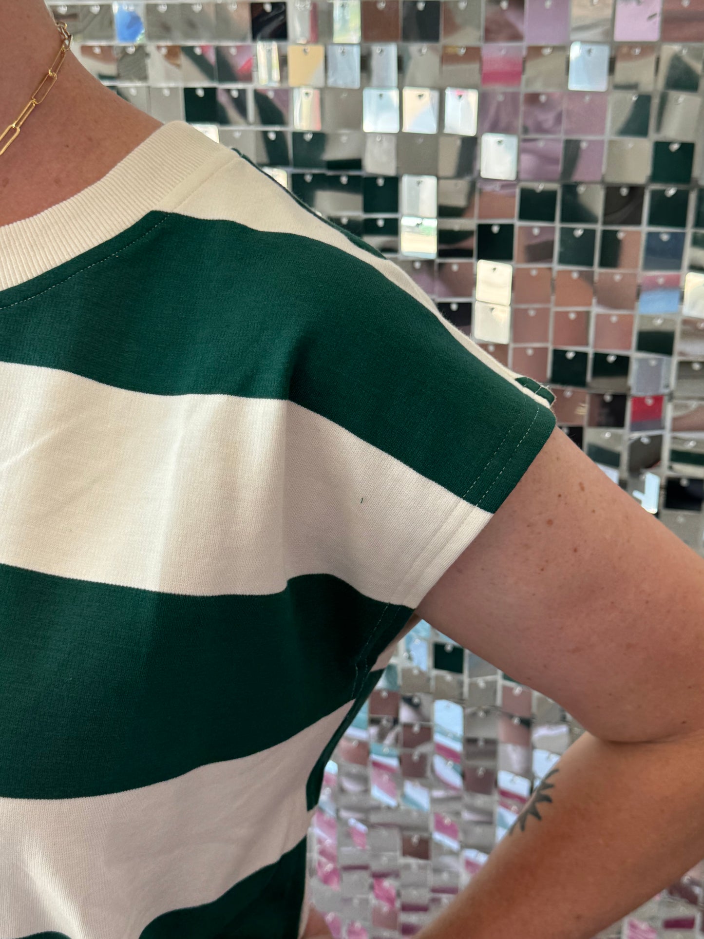 Forest Green and White Stripe Short Set