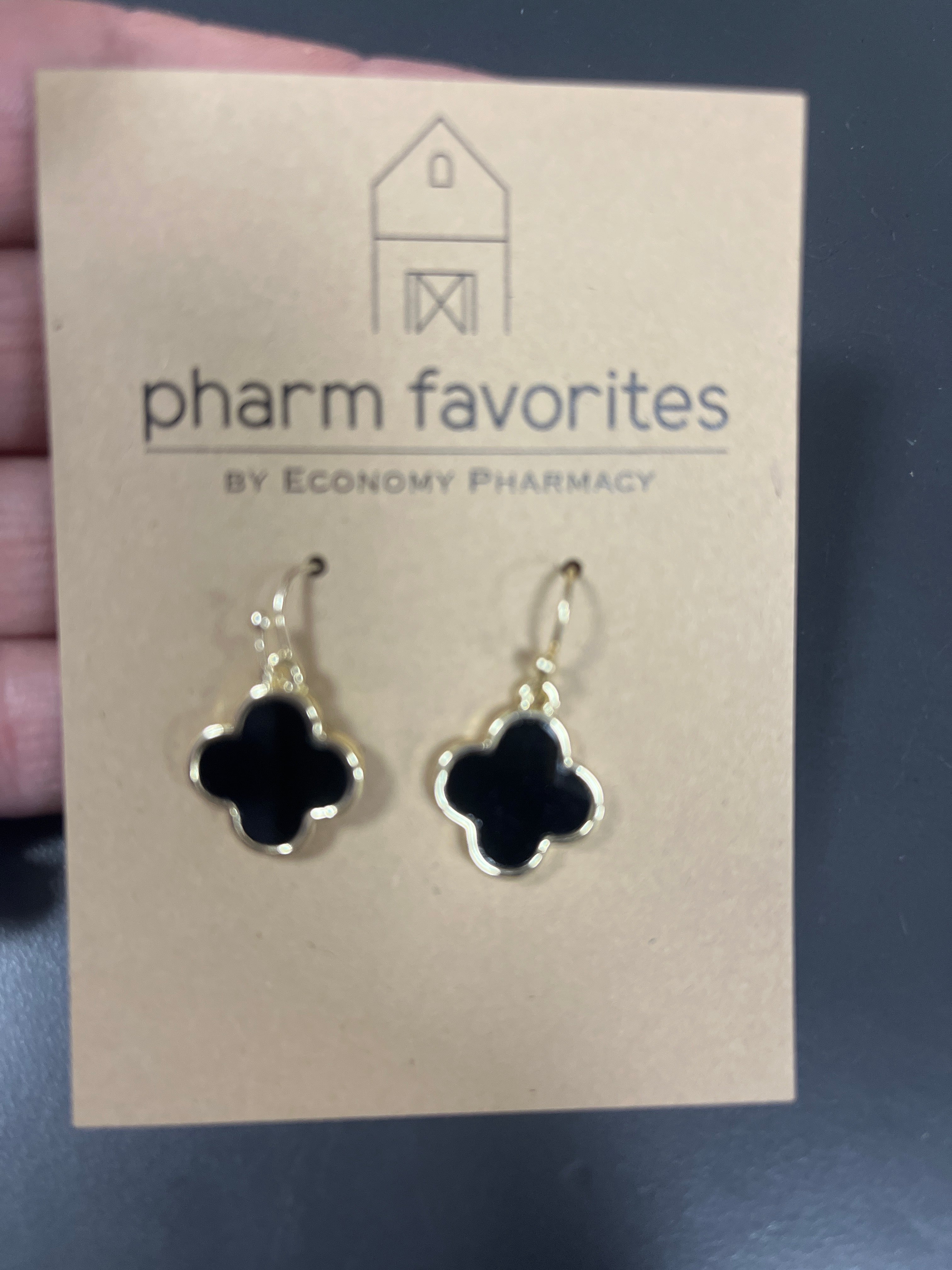 BLACK & GOLD CLOVER DANGLE EARRINGS