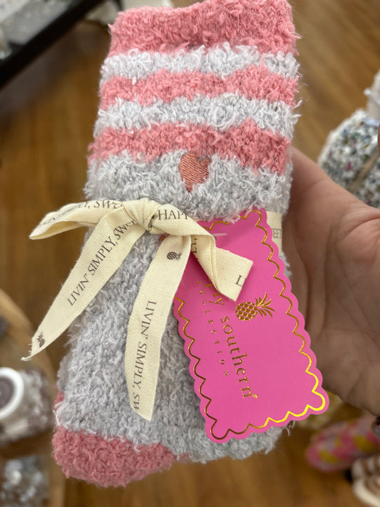SOFT AND COZY SOCKS - STRIPED - GREY/PINK