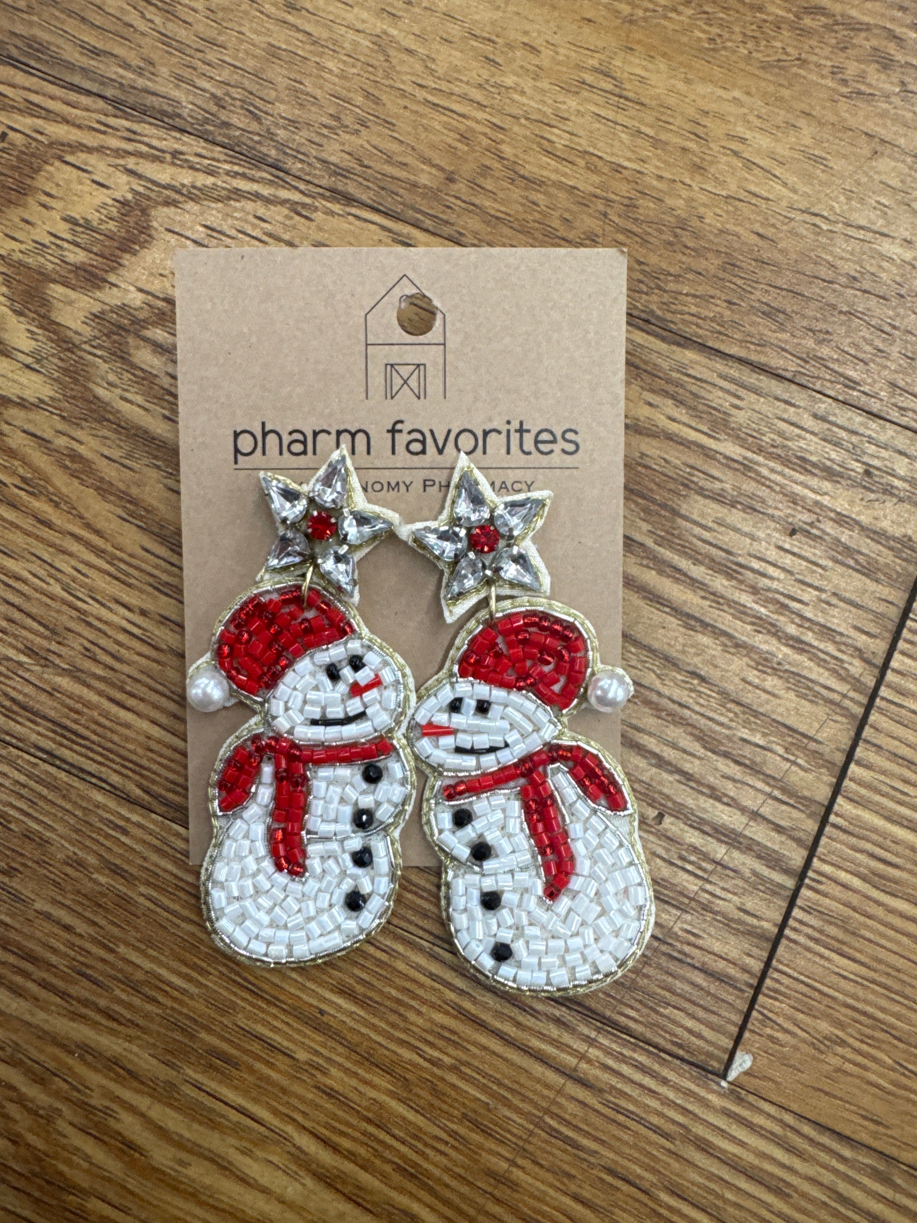 WHITE BEADED SNOWMAN EARRINGS