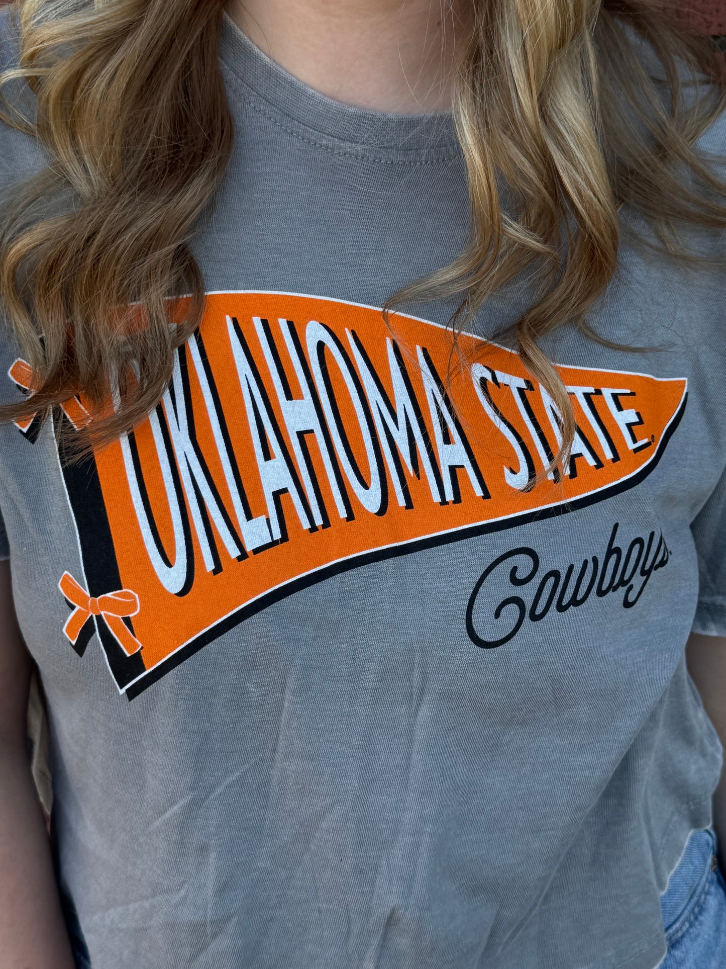 Oklahoma State University Pennant Crop Tee