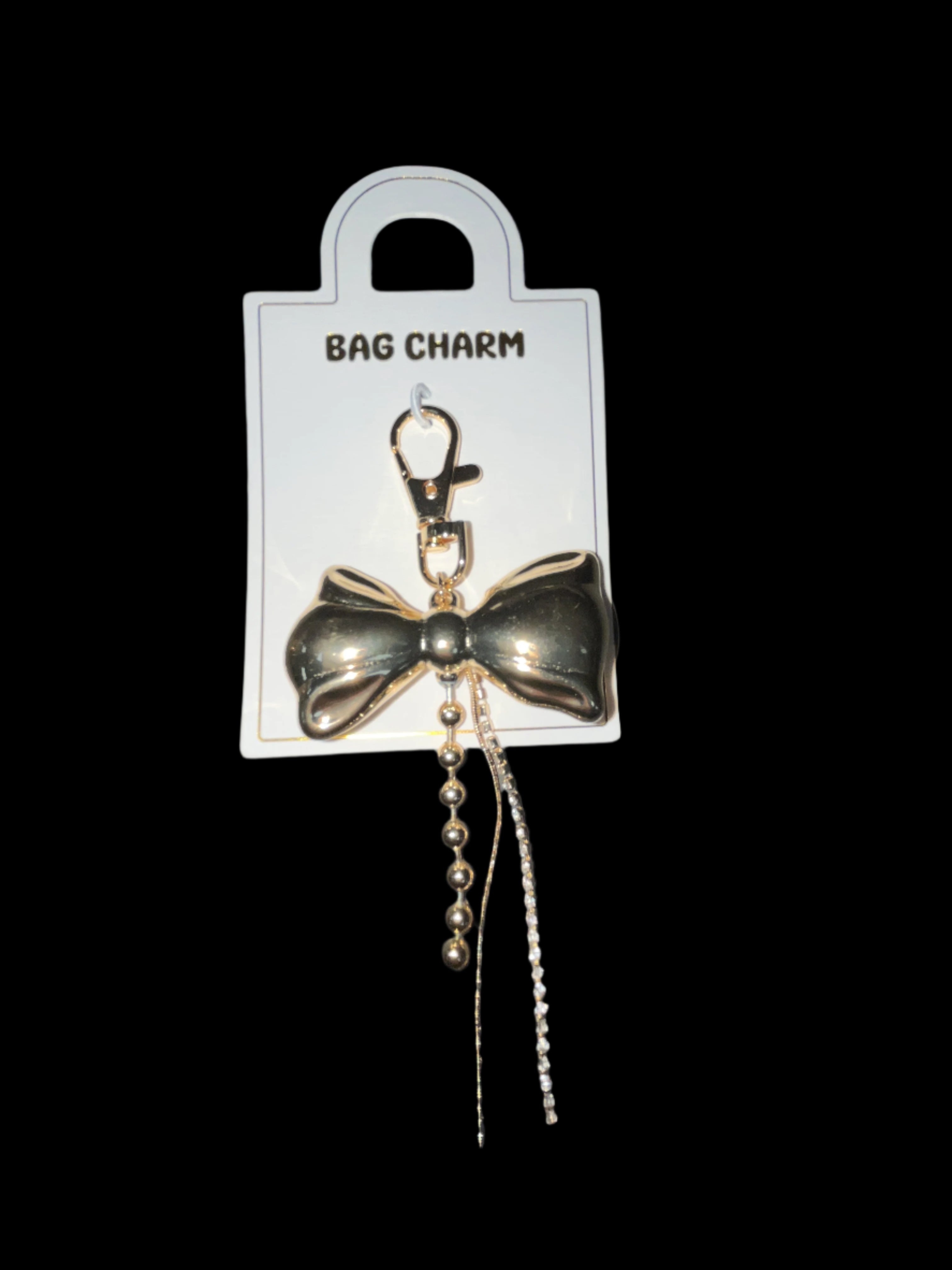 LARGE GOLD BOW WITH DECORATIVE CHAINS BAG CHARM/KEYCHAIN