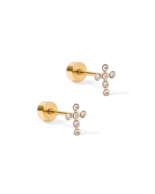 SCREWBACK STUDS - CLARA CROSS GOLD