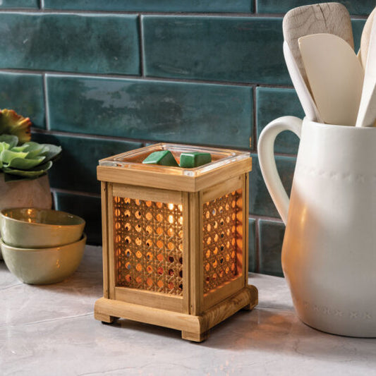 VINTAGE STYLE BULB ILLUMINATION FRAGRANCE WARMER WOOD & CANE