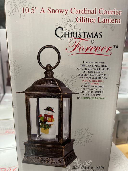 10.5” SNOWY CARDINAL COURIER GLITTER LANTEEN