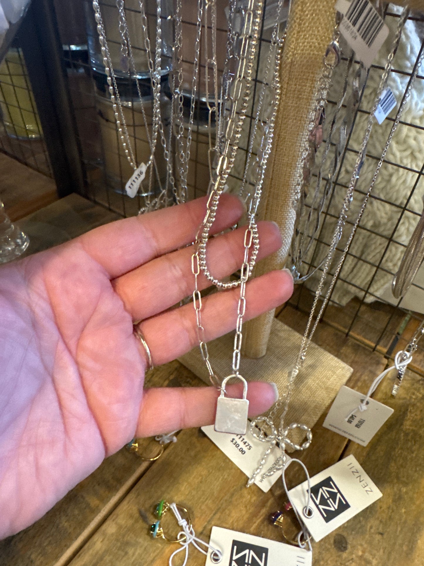 BEADED NECKLACE LAYERED WITH LOCKET - SILVER