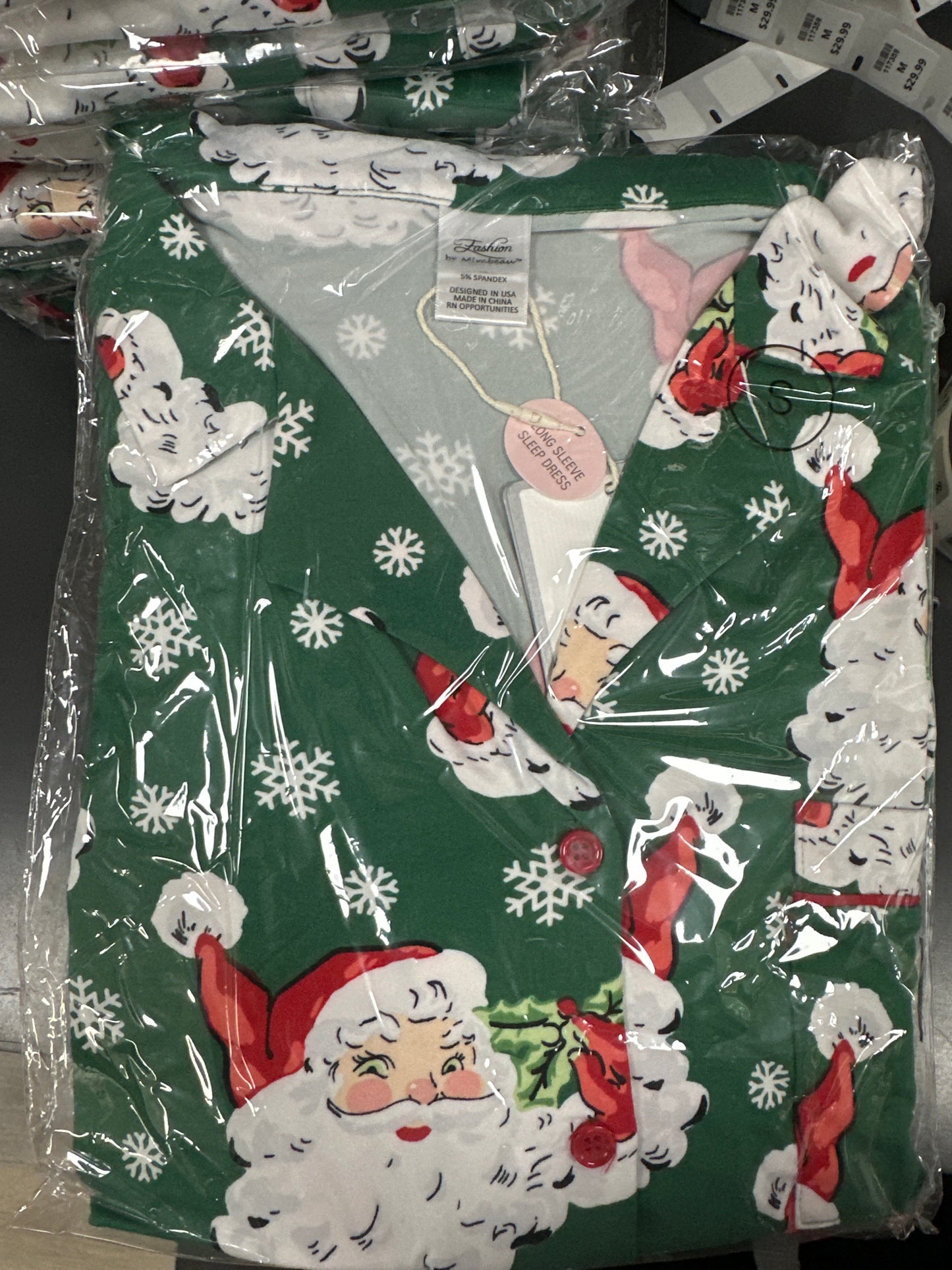 EVERGREEN VINTAGE SANTA LONG SLEEVE SLEEP DRESS