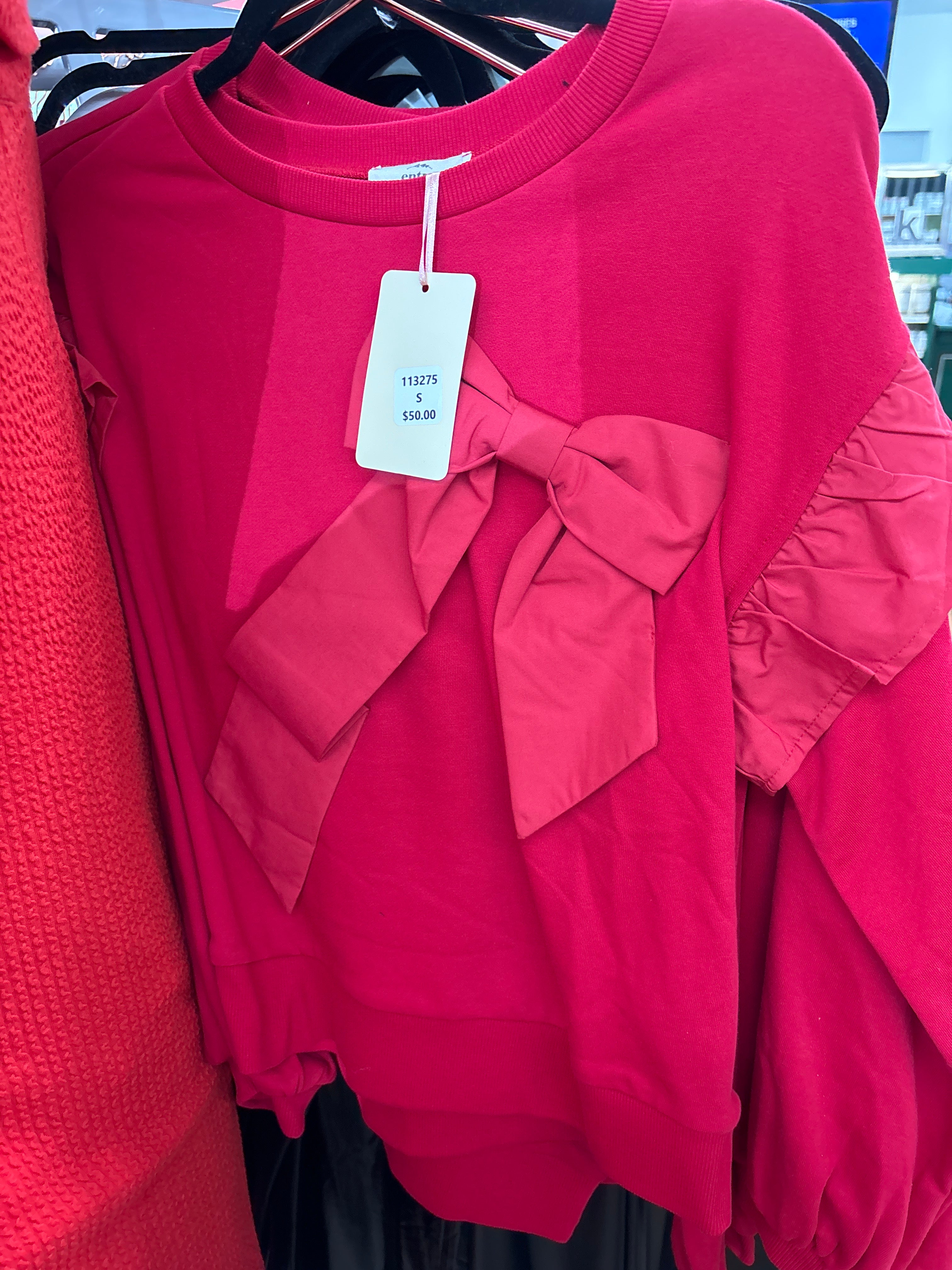 RED LONG SLEEVE BLOUSE WITH BOW