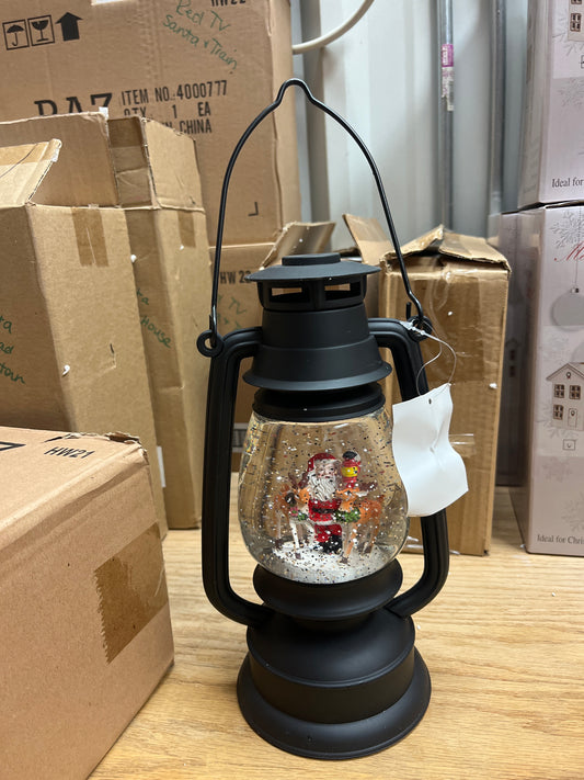 SANTA & DEER BLACK GLITTER LANTERN