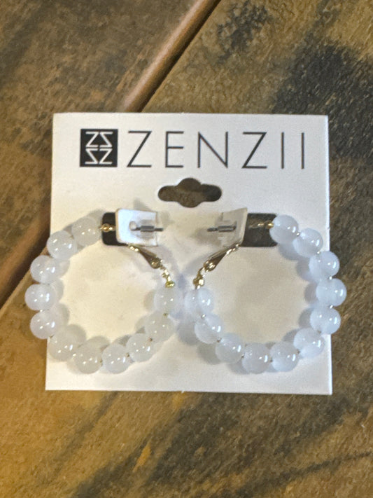 SMALL GLASS BEAD HOOP EARRINGS - WHITE