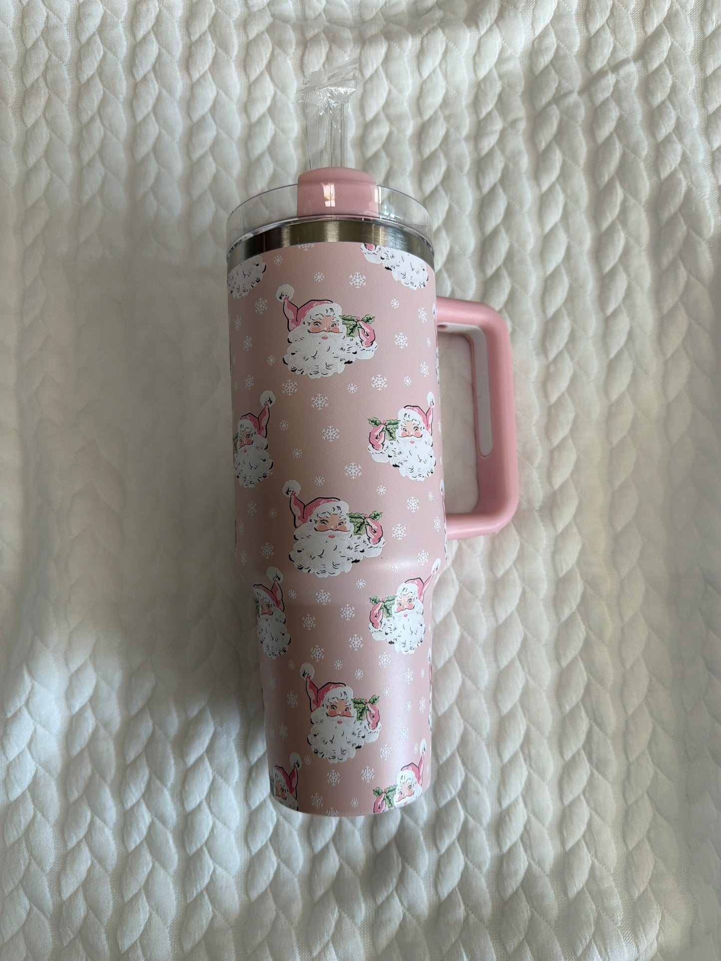 40oz Vintage Blush St. Nick Tumbler with Handle & Straw