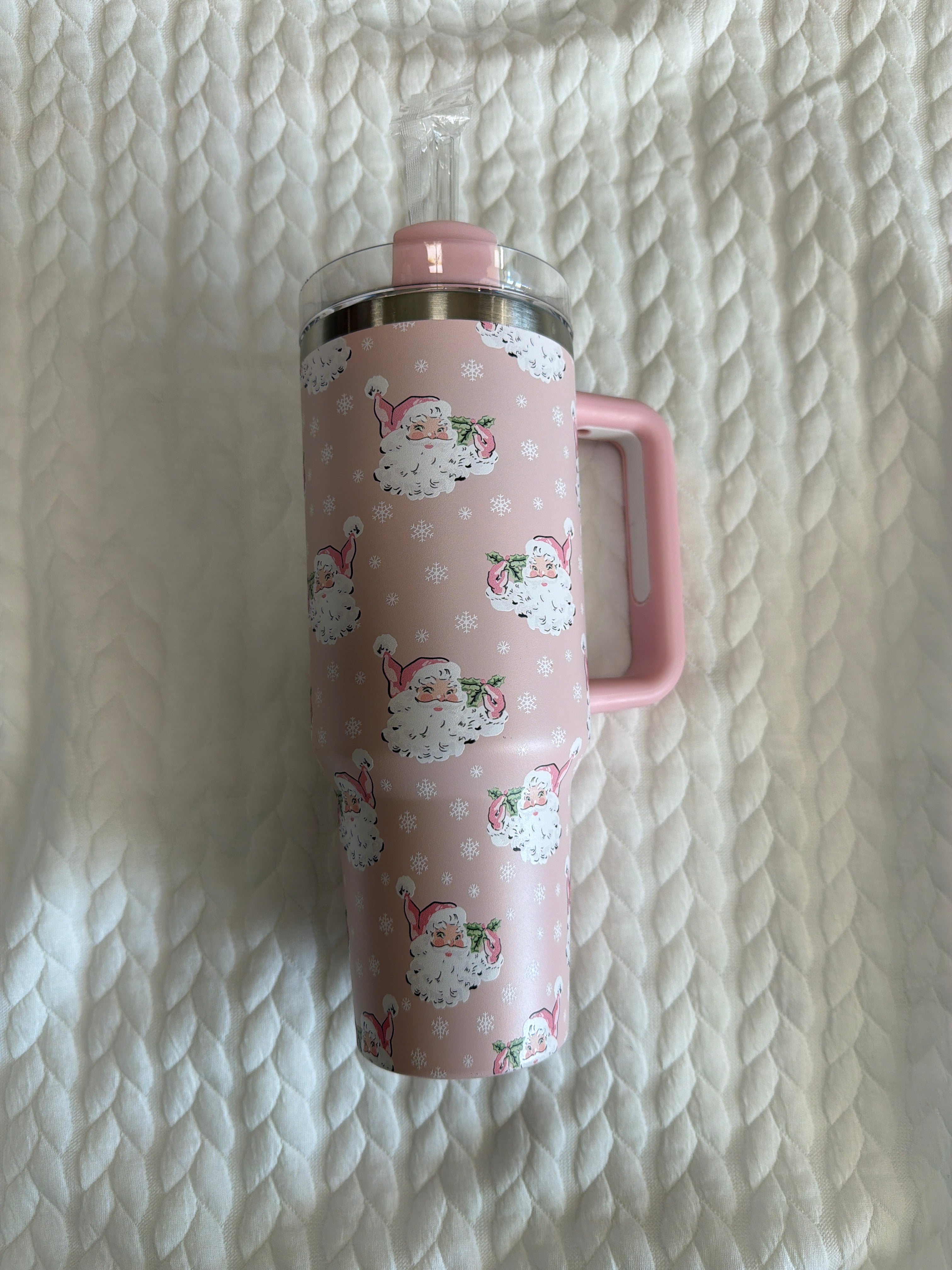 40oz Vintage Blush St. Nick Tumbler with Handle & Straw