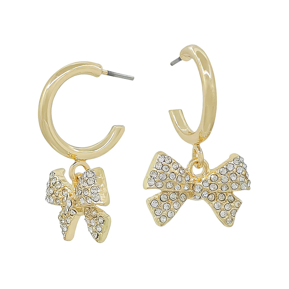 Gold .5" Hoop with Rhinestone Bow Charm