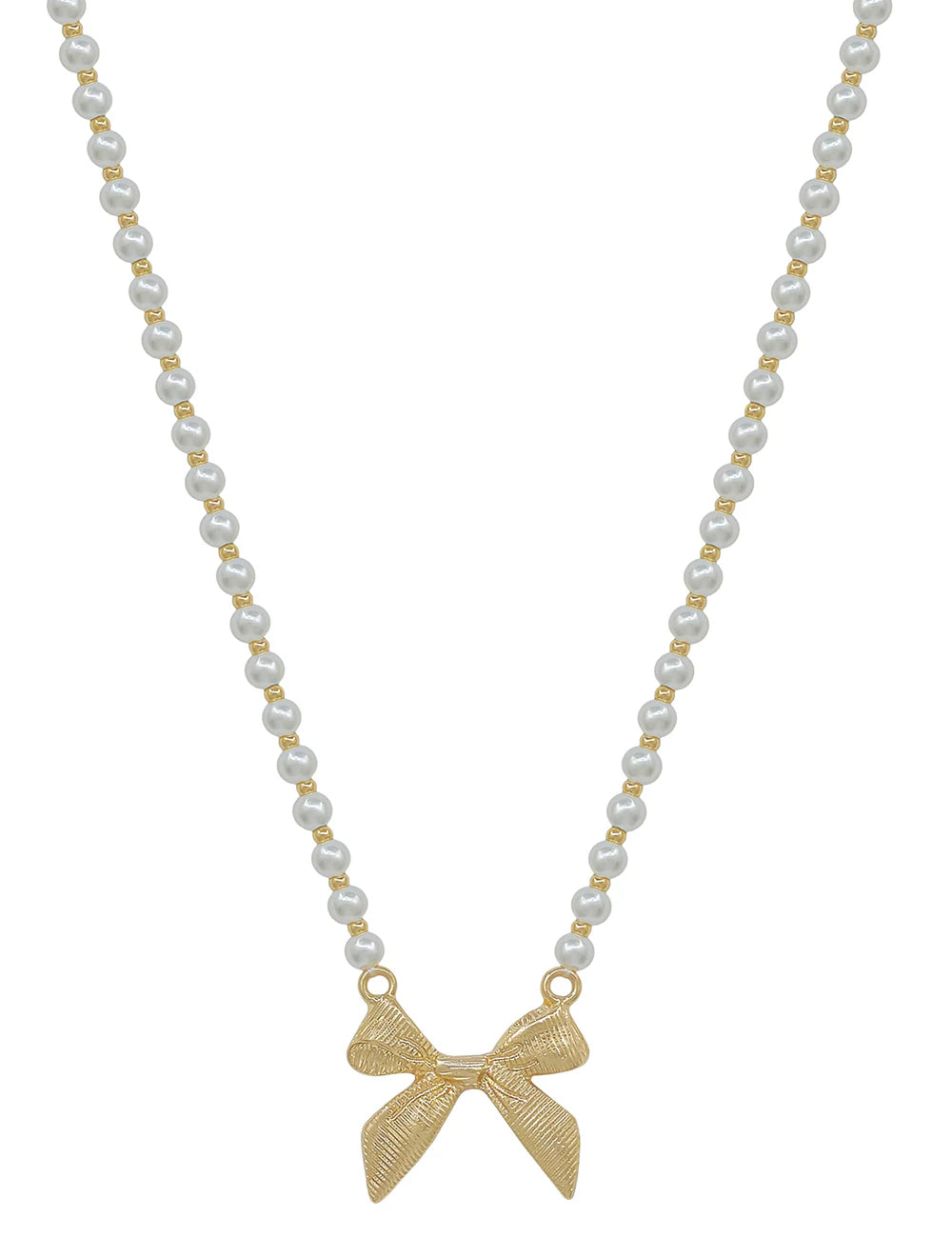 Pearl Beaded Chain 16"-18" Necklace with Gold Bow