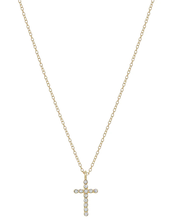 Gold Rhinestone .75" Cross on 16"-18" Necklace
