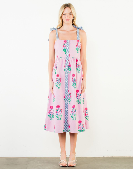 TIE STRAP FLORAL PATTERN MIDI DRESS - Pharm Favorites by Economy Pharmacy