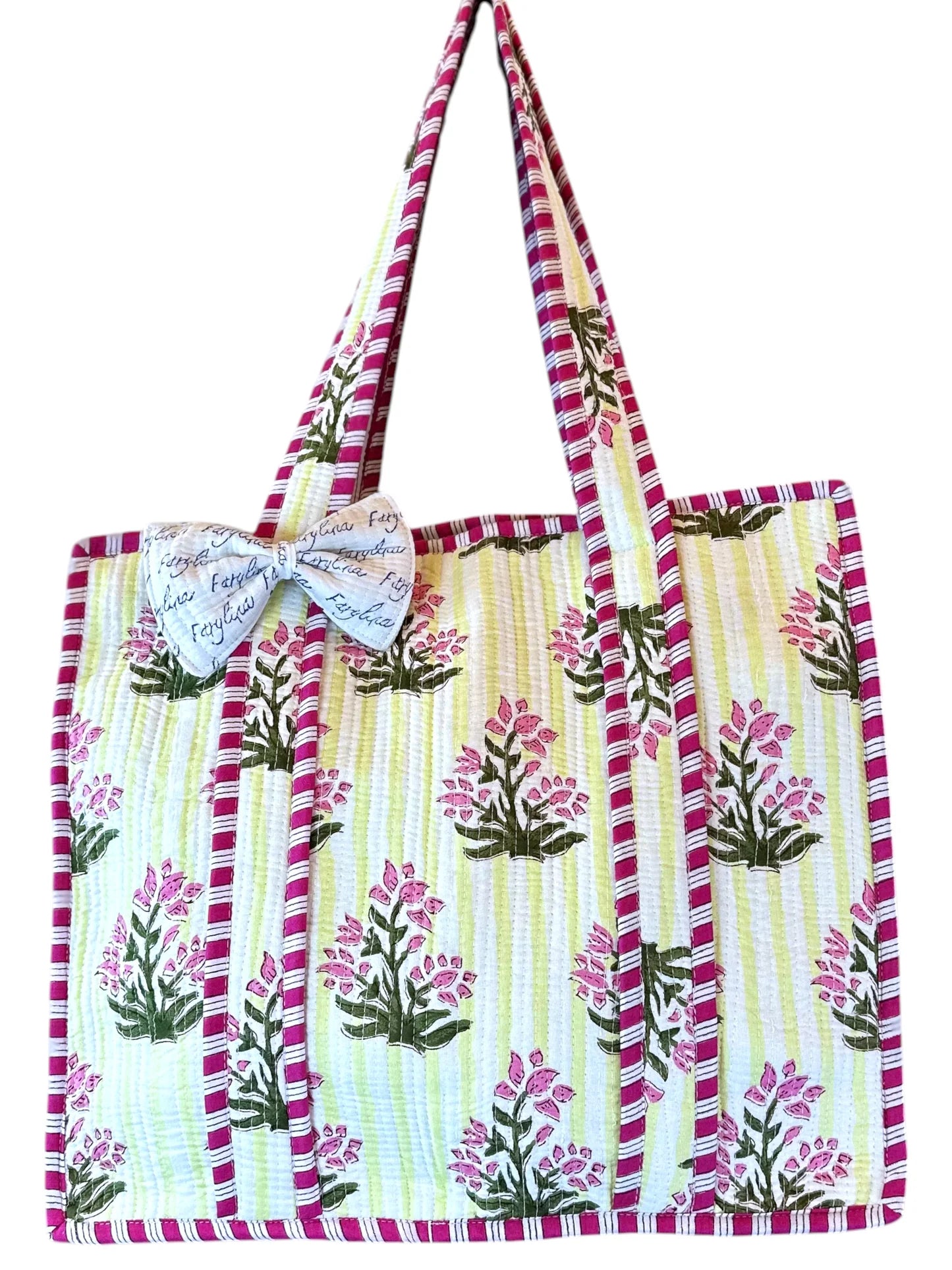 JANE QUILTED TOTE BAGE W/ZIPPER & BOW