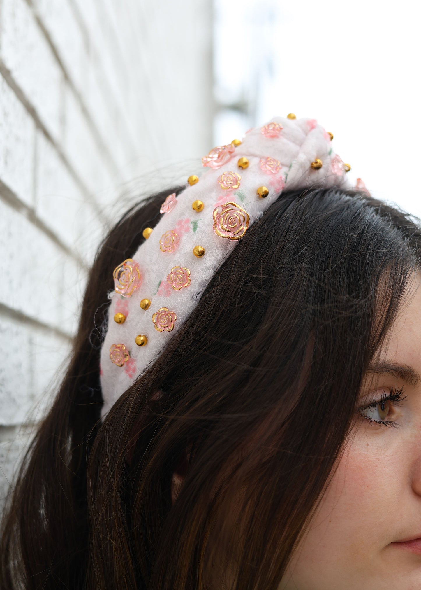 Rose Garden Headband With Gold Beads