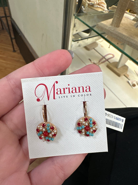 MARIANA RG CLUSTER EARRINGS - W/RED/BLU/WHITE CRYSTALS