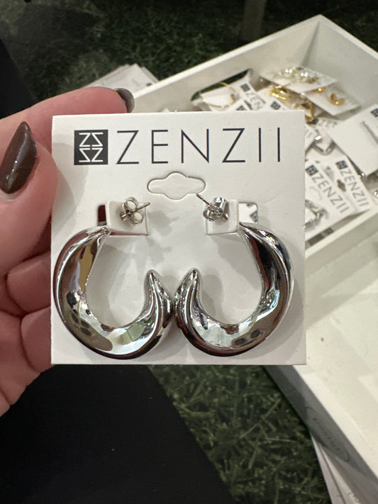 CHUNKY C-SHAPE OPEN HOOP EARRINGS - SILVER