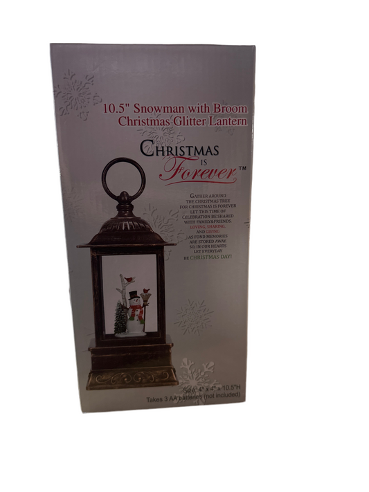 GLITTER LANTERN-SNOWMAN WITH BROOM