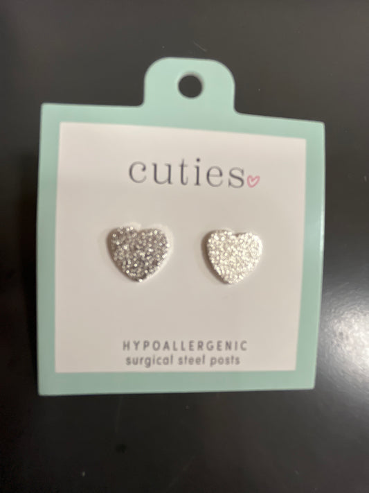 SILVER CLEAR CRYSTAL HEART EARRINGS