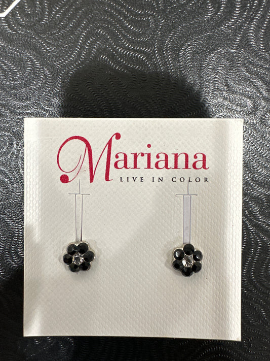 MARIANA EARRINGS -SLVR - SM FLOWER BLACK & CLEAR