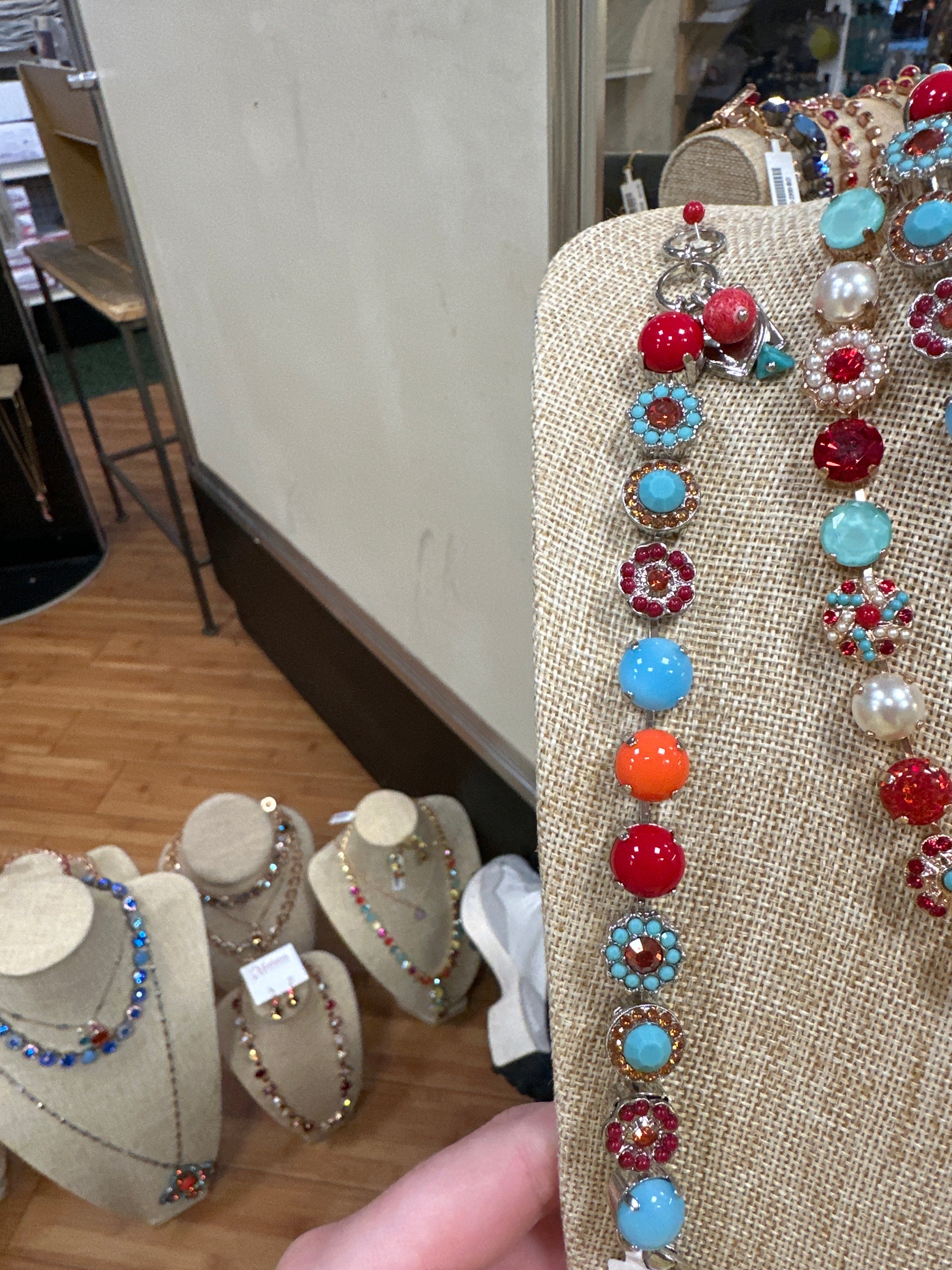 MARIANA SLVR CLUSTER BRACELET- W/RED/BLUE/ORNG CRYSTALS