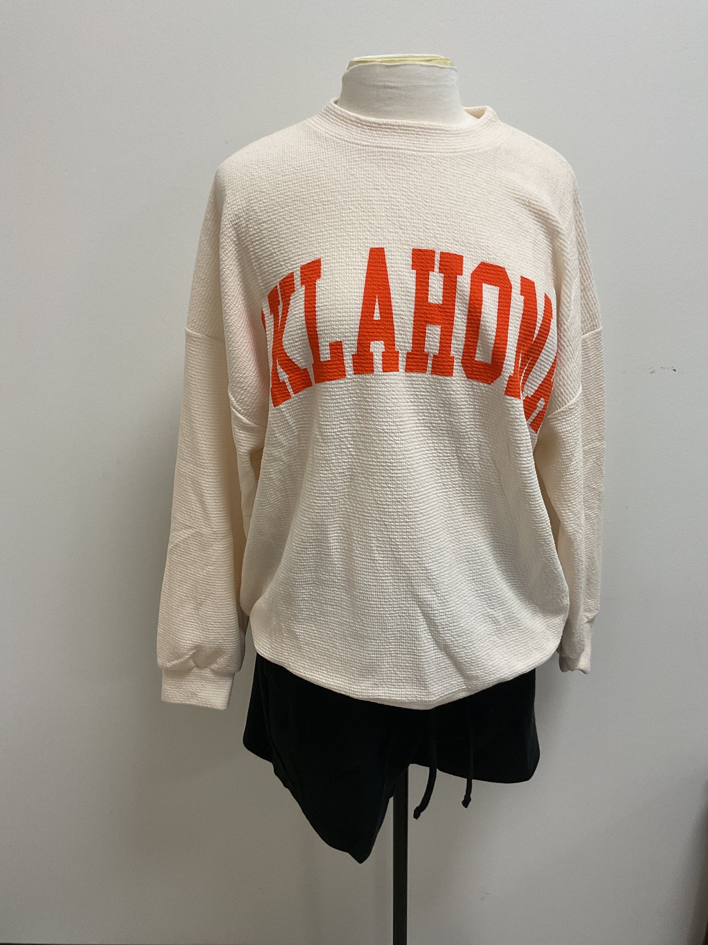 ORANGE OKLAHOMA IVORY LONG SLEEVE BLOUSE AND BLACK SHORT 2 PC. SET