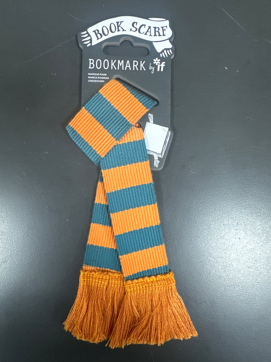 BOOK SCARF BOOKMARK -  TEAL & ORANGE