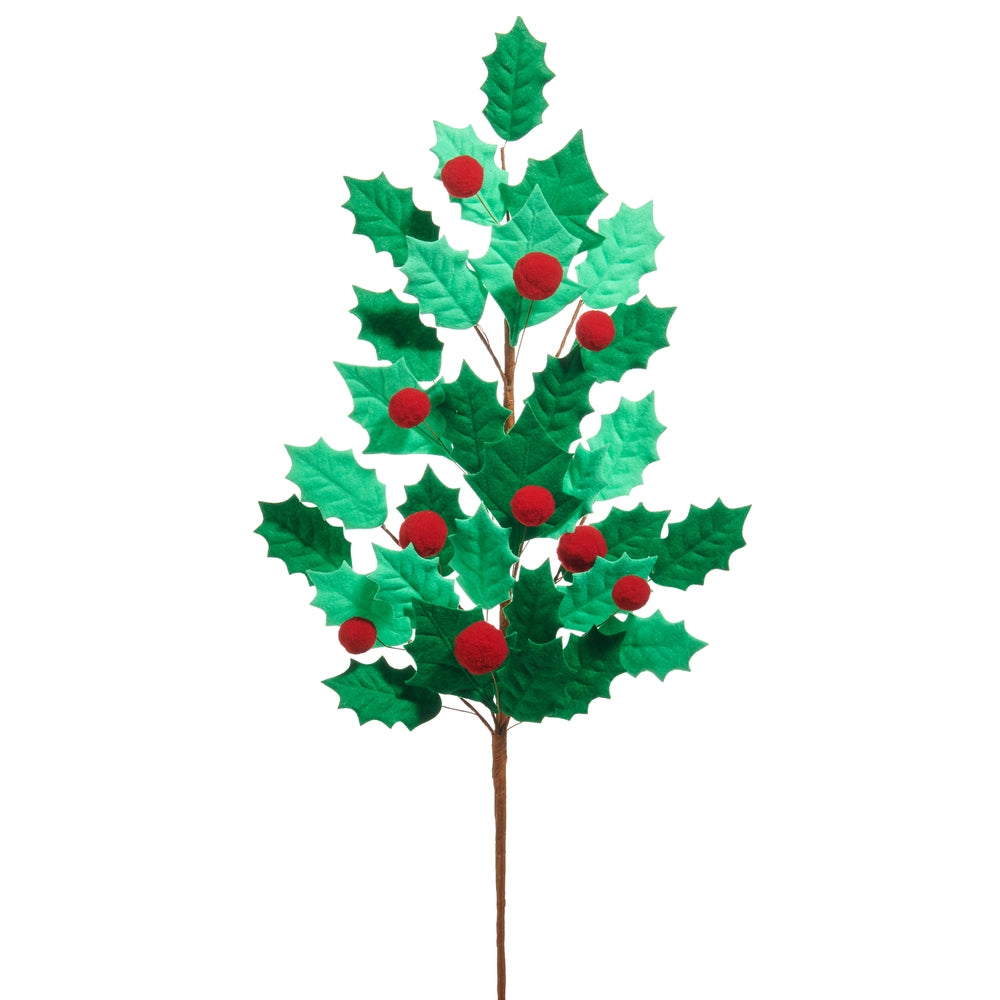 27" Red Felt Holly Spray