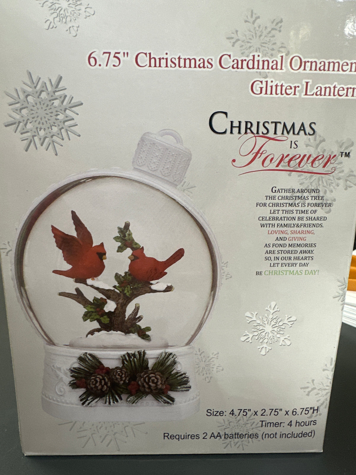 6.75" CHRISTMAS CARDINAL ORNAMENT GLITTER LANTERN