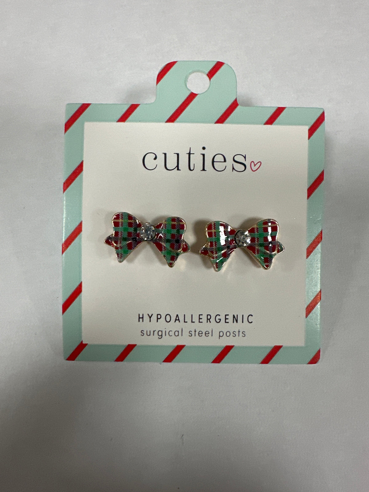 PLAID BOWS WITH CRYSTALS EARRINGS