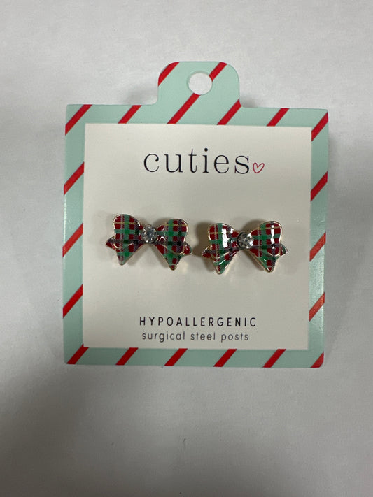 PLAID BOWS WITH CRYSTALS EARRINGS