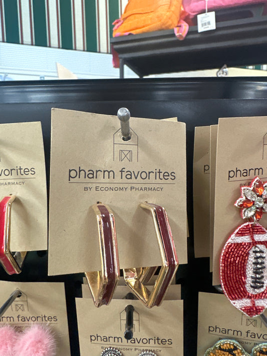 MAROON COLOR COATED METAL HEXAGON EARRINGS