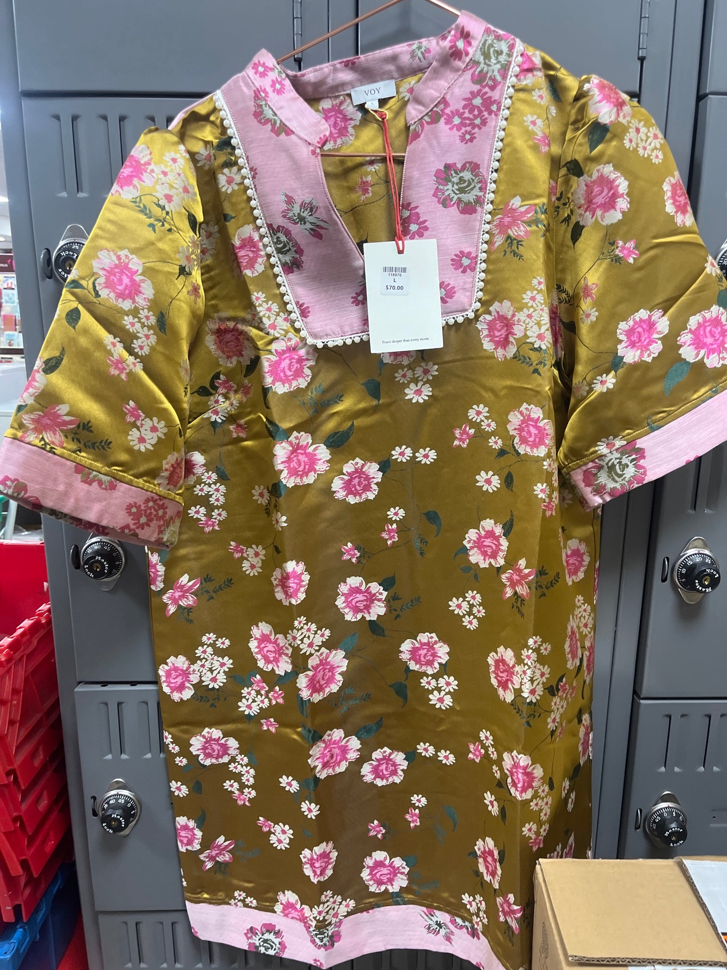 GOLD PEARL DETAIL COLOR CONTRAST FLORAL JACQUARD DRESS
