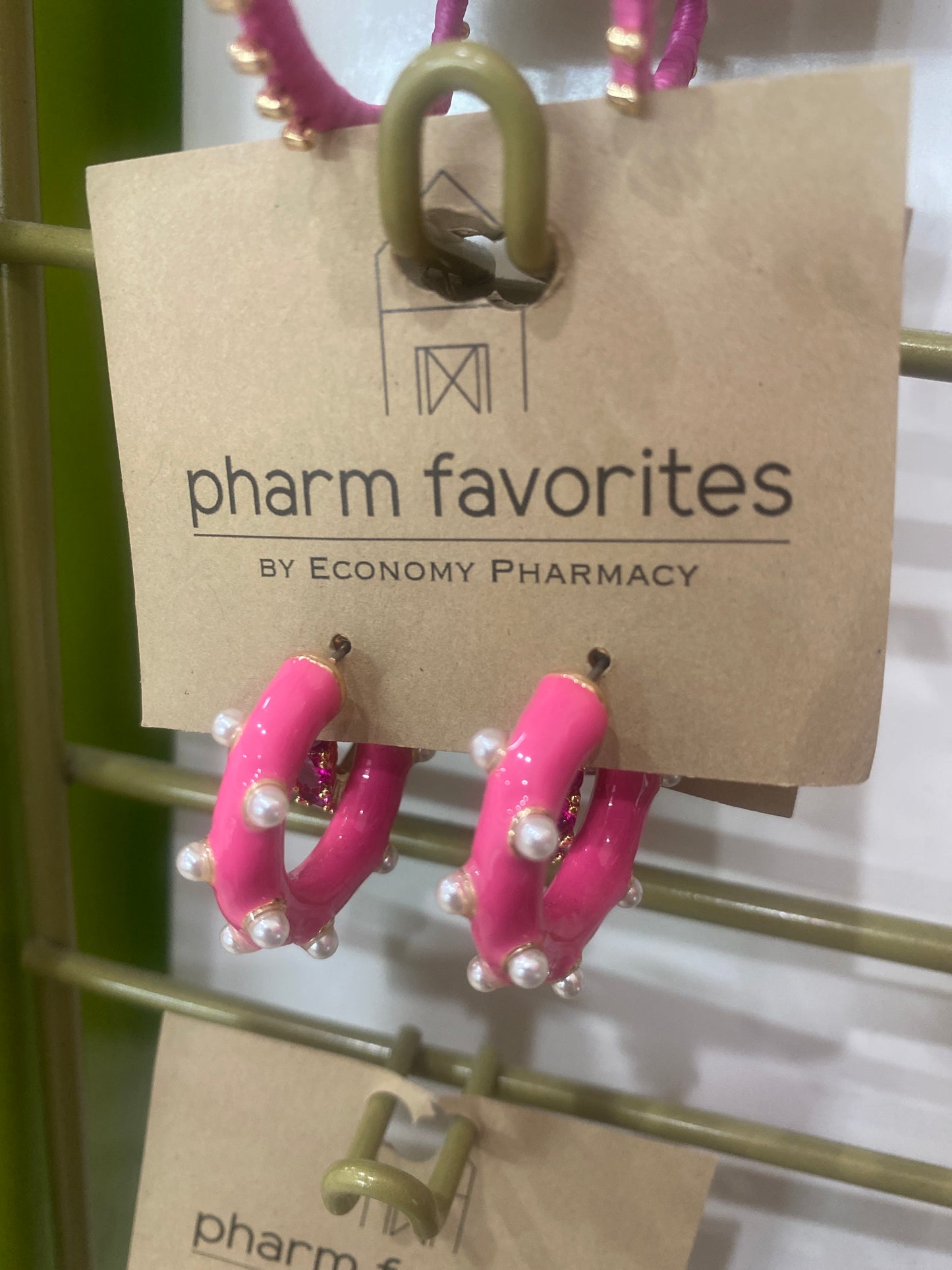 PINK EPOXY HOOPS W/PEARLS