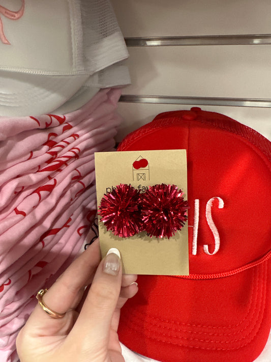 RED POM POM EARRINGS