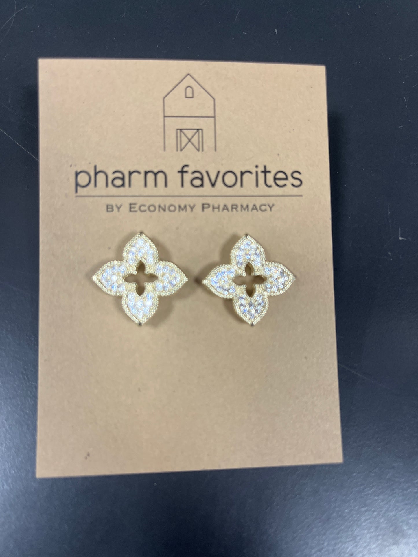 GOLD PAVE CLOVER STUD EARRINGS