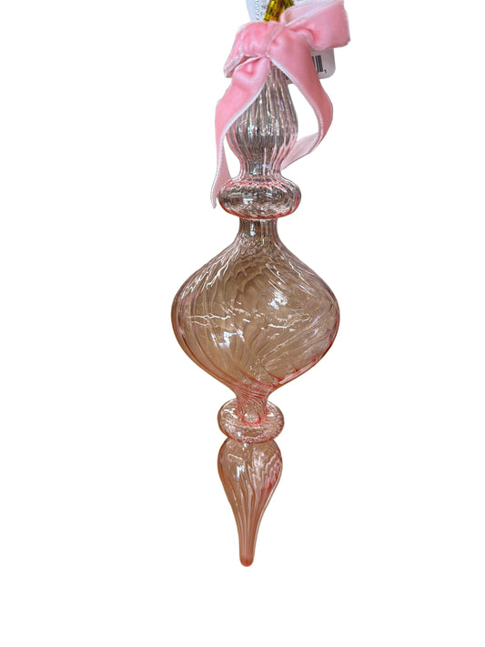 RAZ ORNAMENT-CLEAR PINK BLOWN GLASS