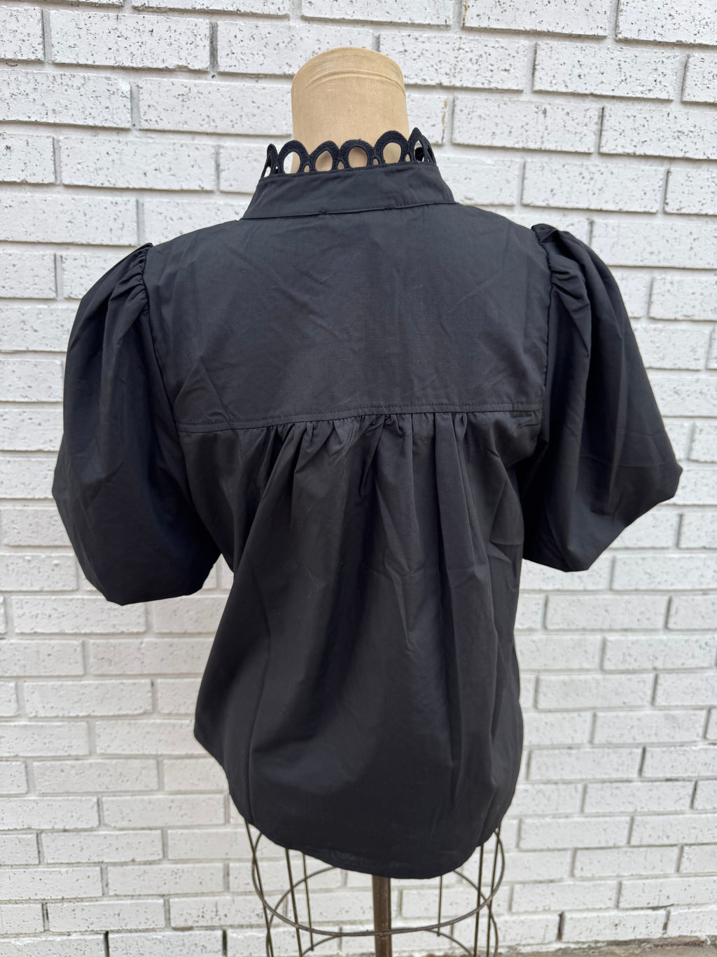 Black Blouse with Caning and Pearl Buttons