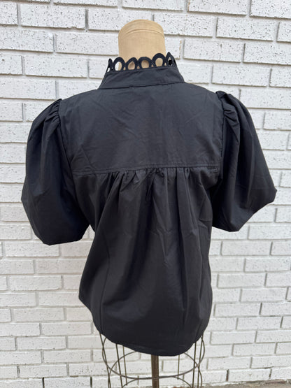 Black Blouse with Caning and Pearl Buttons