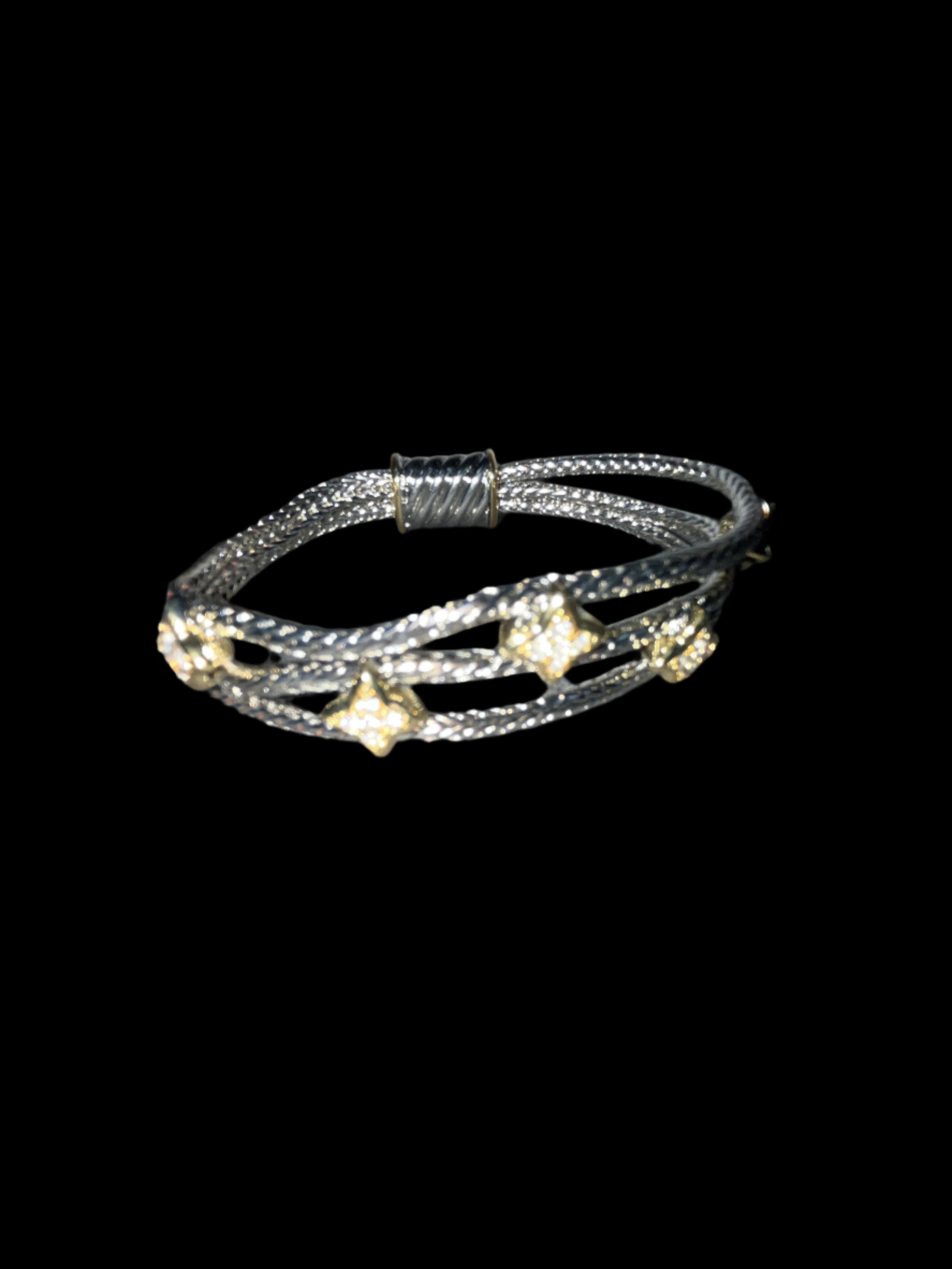 TRIPLE STRAND SILVER CABLE BRACELET WITH GOLD ACCENTS