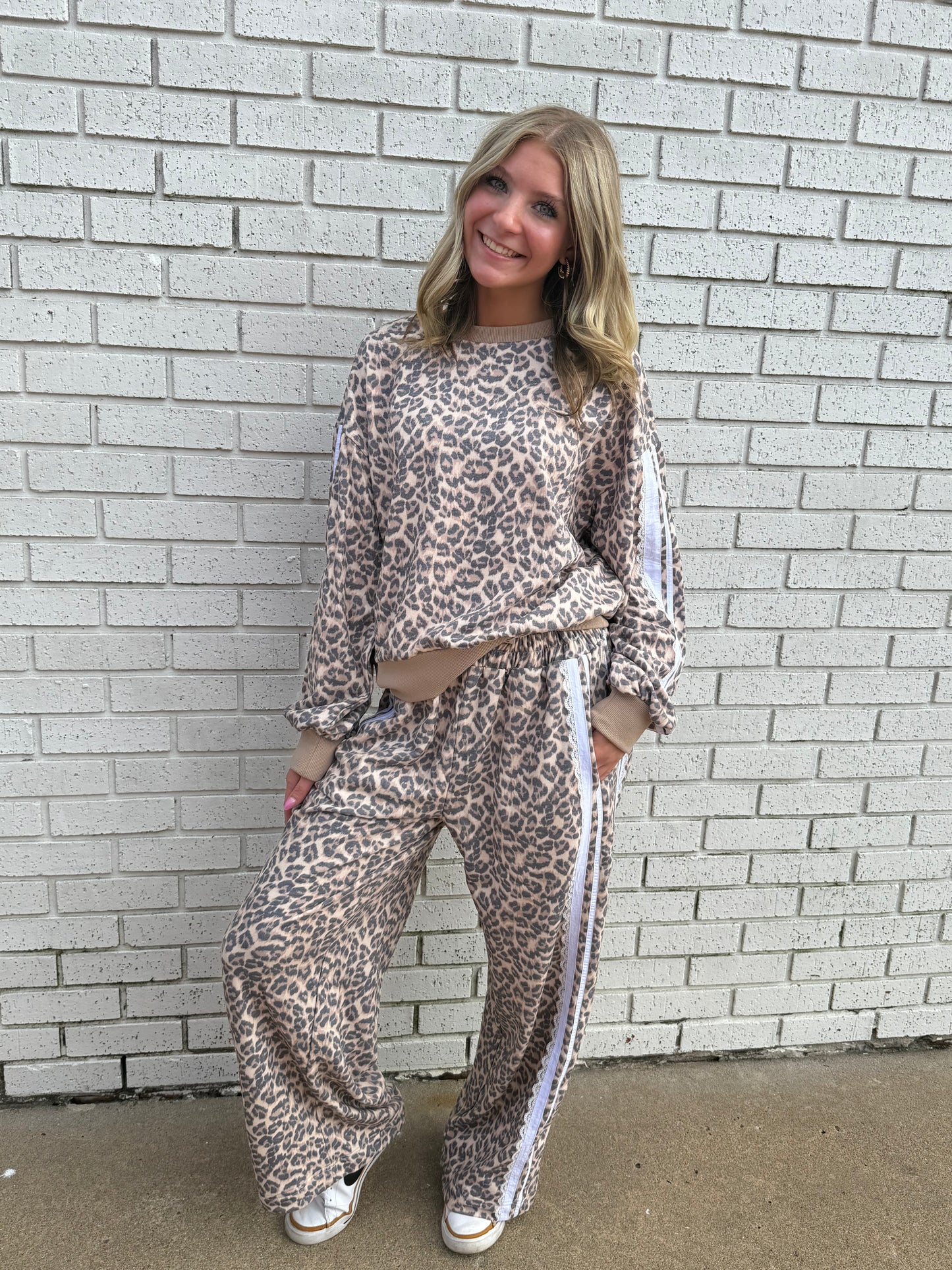 LEOPARD FRENCH TERRY LACE CONTRAST 2PC SWEAT SET