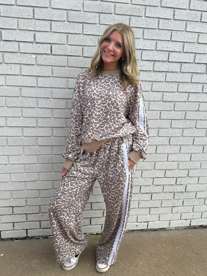 LEOPARD FRENCH TERRY LACE CONTRAST 2PC SWEAT SET