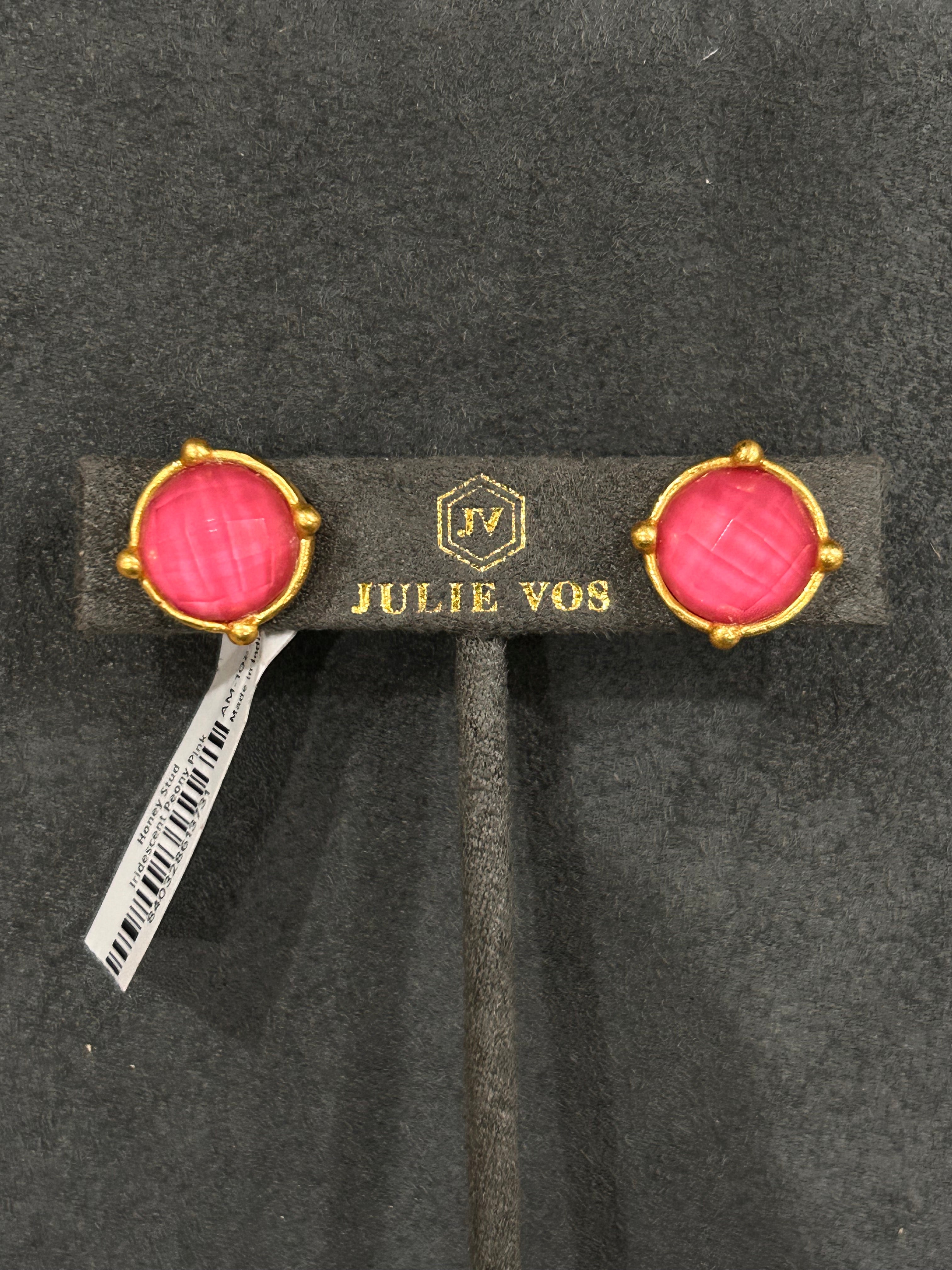 HONEY STUDS GLD IRIDESCENT PEONY PNK EARRINGS