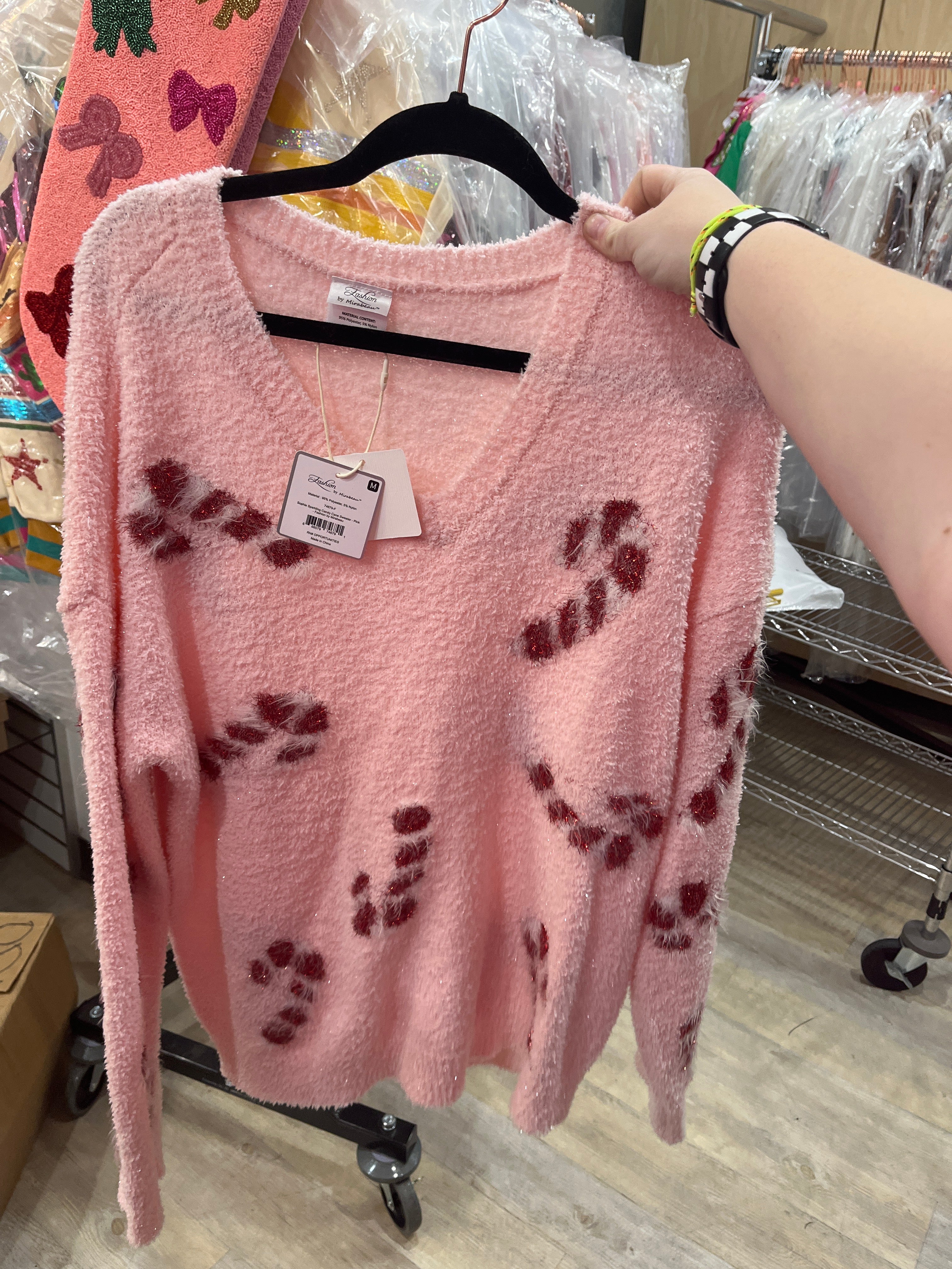 Fuzzy Candy Cane Sweater